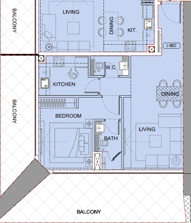 One by Binghatti 1 bed floor plan, 1,240 sqft