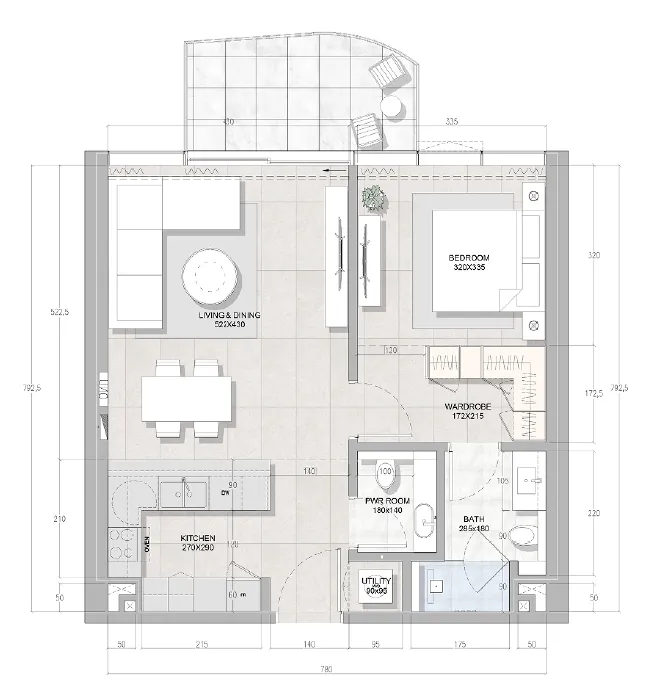 Solera Downtown Mina 1 bed floor plan, 801 – 981 sqft