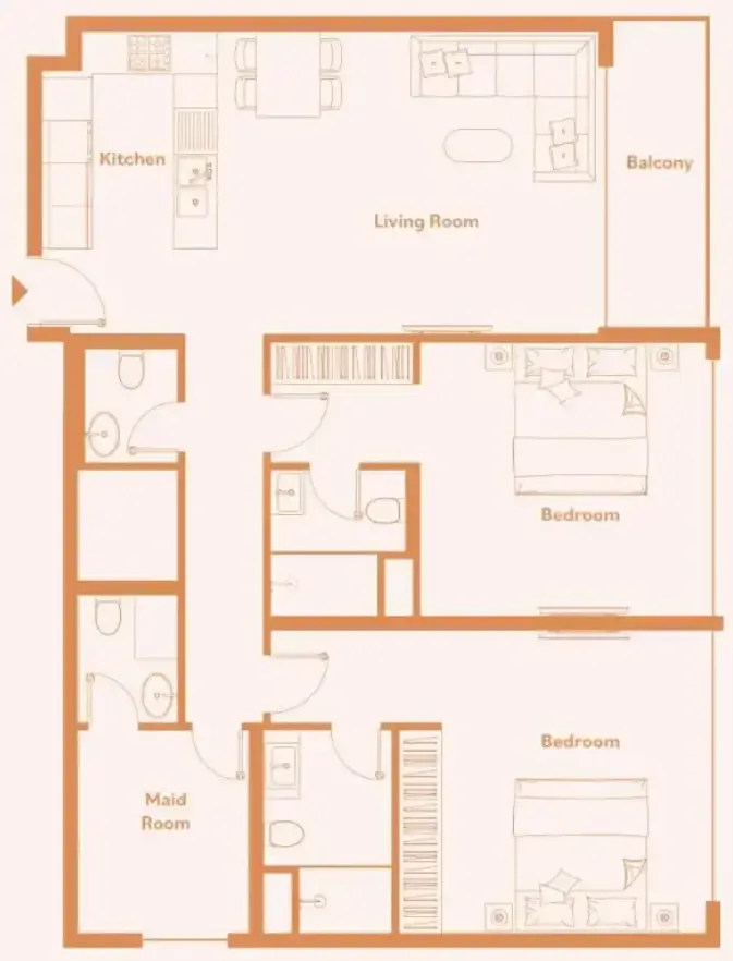 Luma Park Views 2 bed floor plan, 1,243 sqft