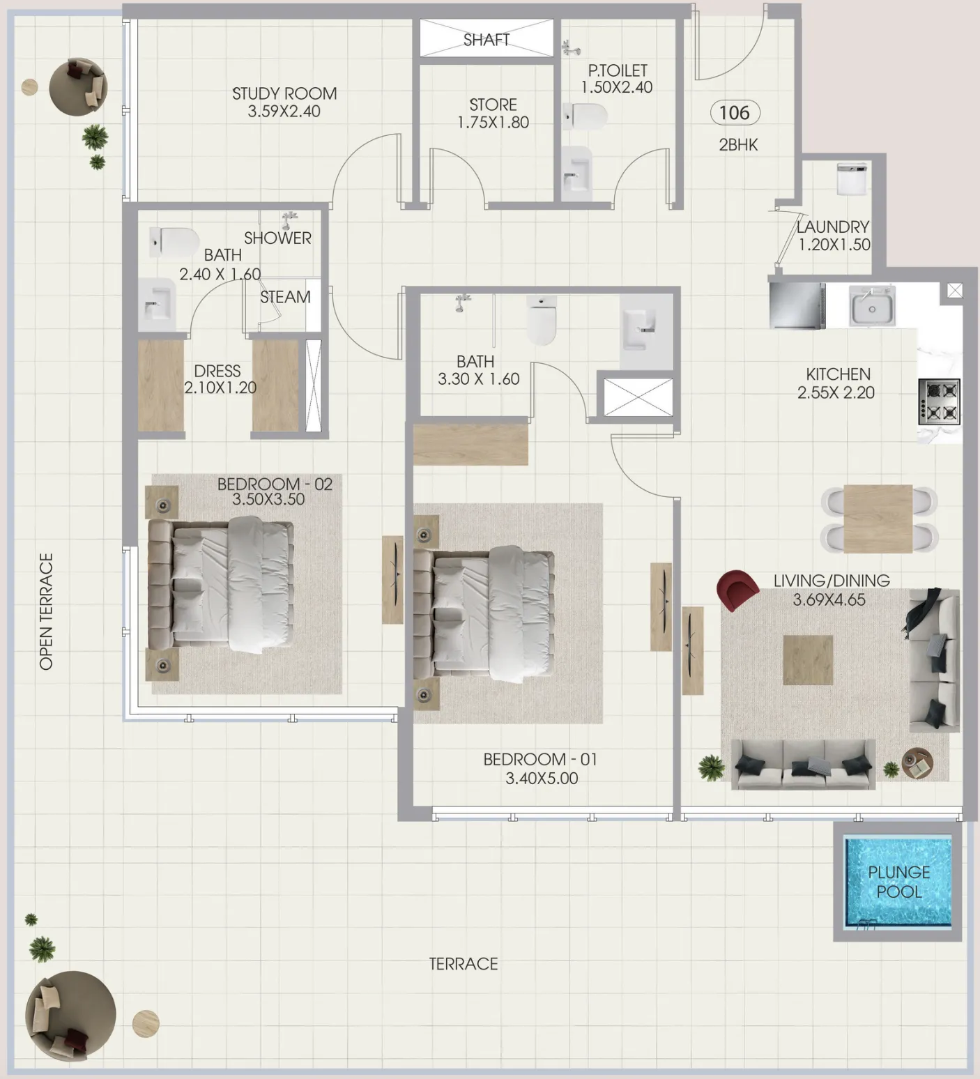Bonds Avenue 2 bed floor plan, 1,803 sqft