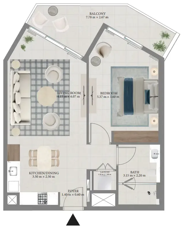 Fior 1 1 bed floor plan, 891 sqft