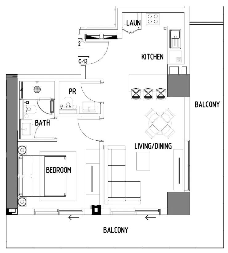 Chelsea Residences 1 Tower C 1 bed floor plan, 925 sqft