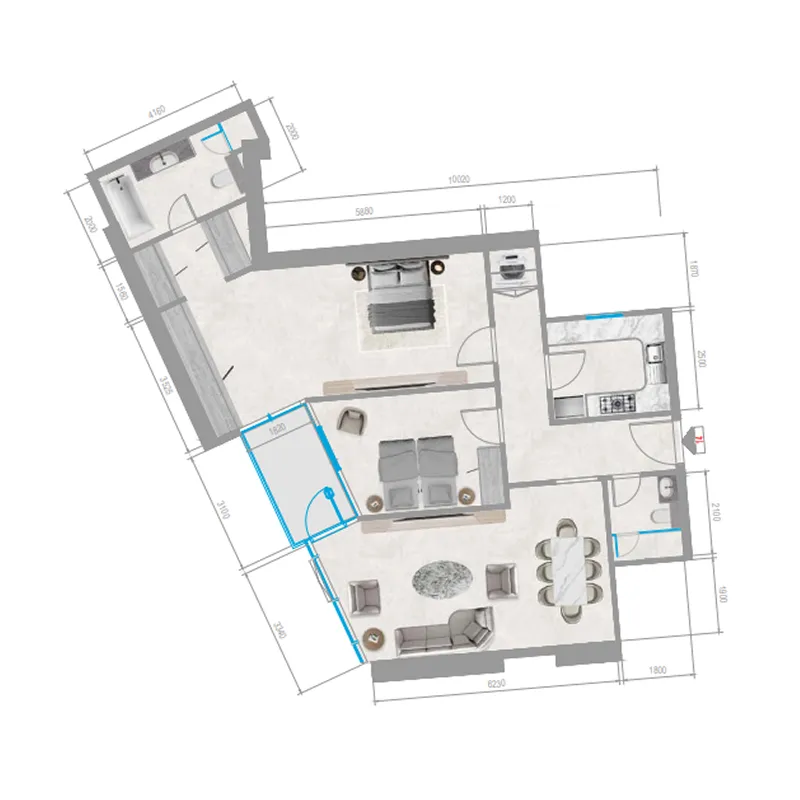Orchid Towers Phase 1 2 bed floor plan, 1,206 sqft