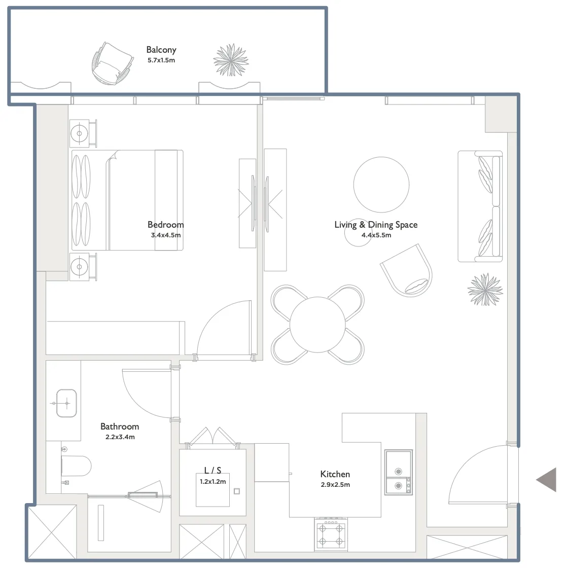 Serenia District West Residence 1 bed floor plan, 840 sqft