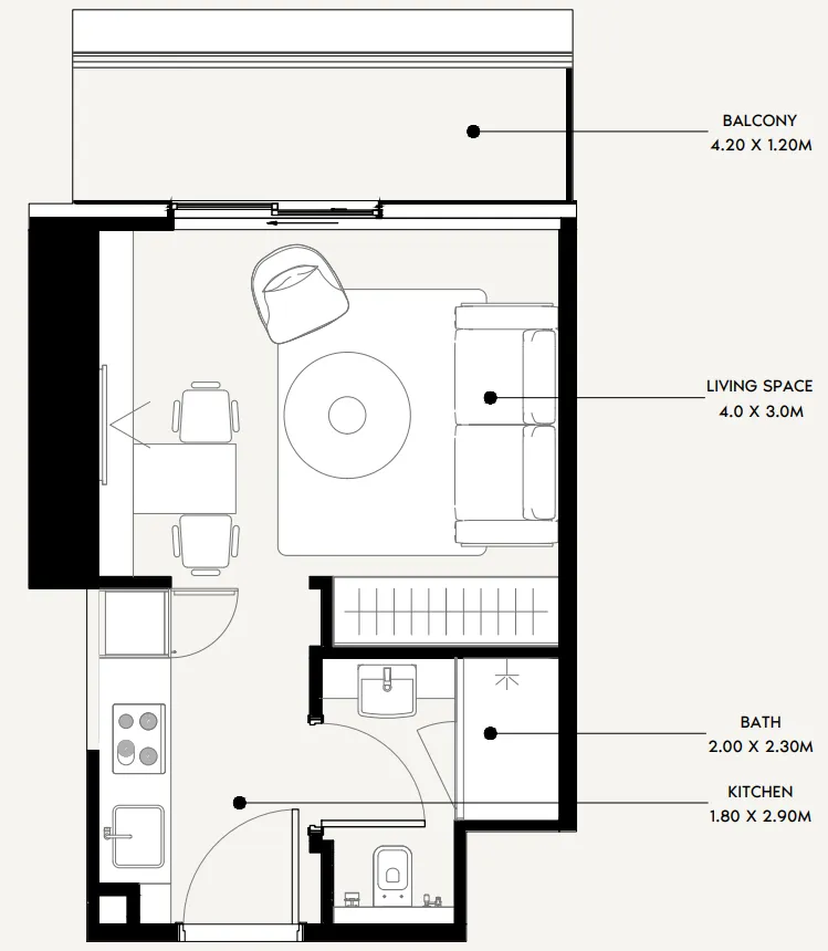 Azizi Milan Studio floor plan, 342 sqft