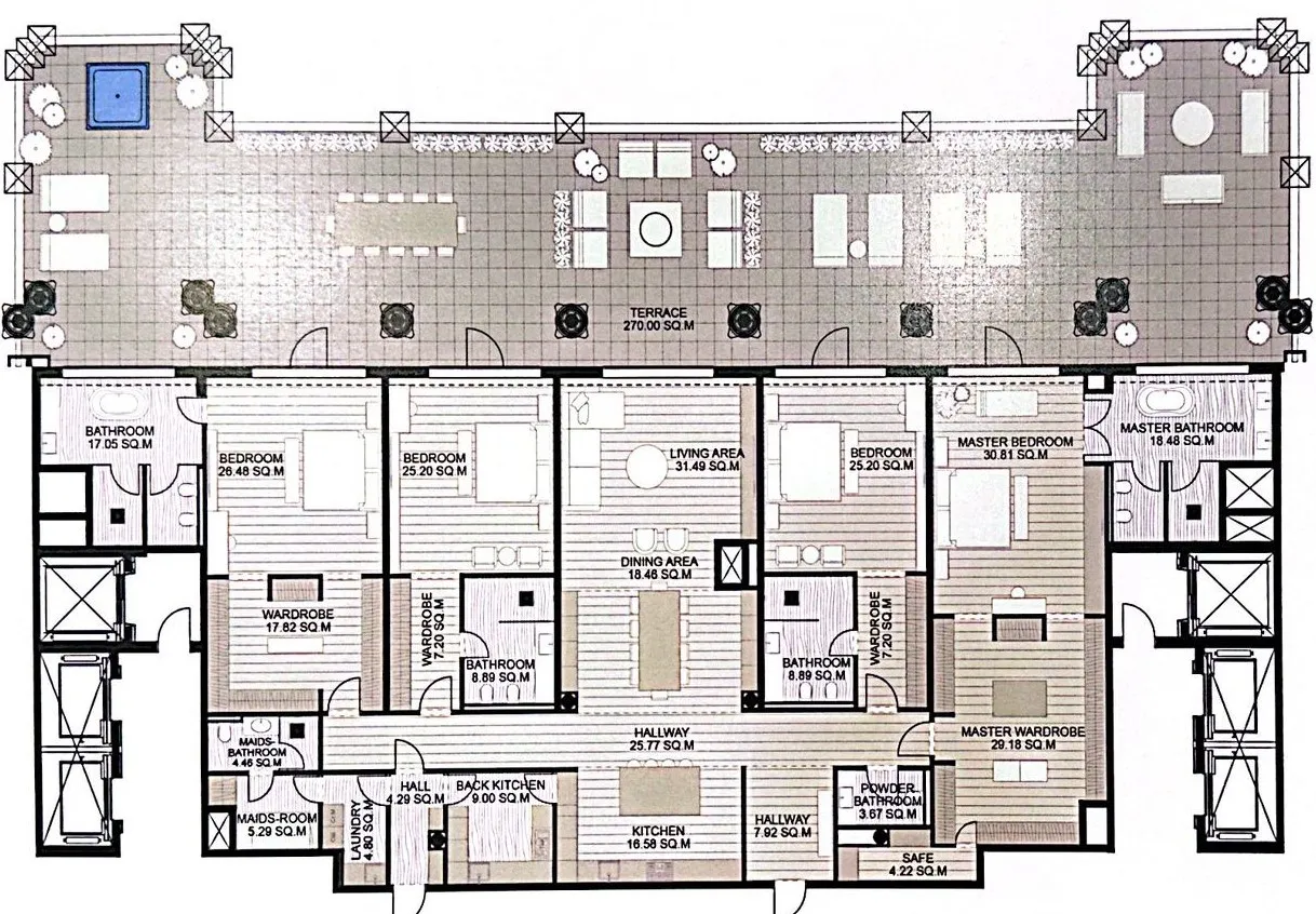 Raffles The Palm Dubai 4 bed floor plan, 7,285 sqft