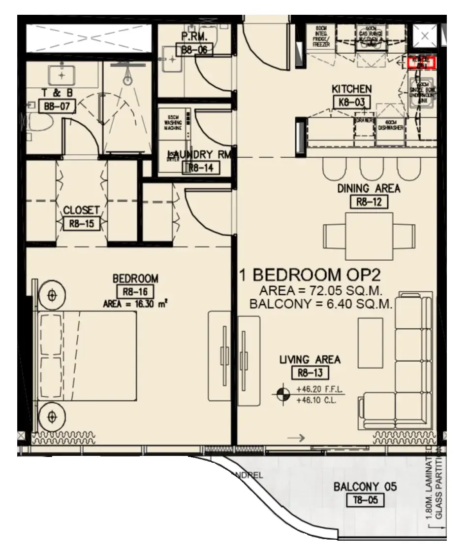 Azha Millennium Residences 1 bed floor plan, 843 sqft