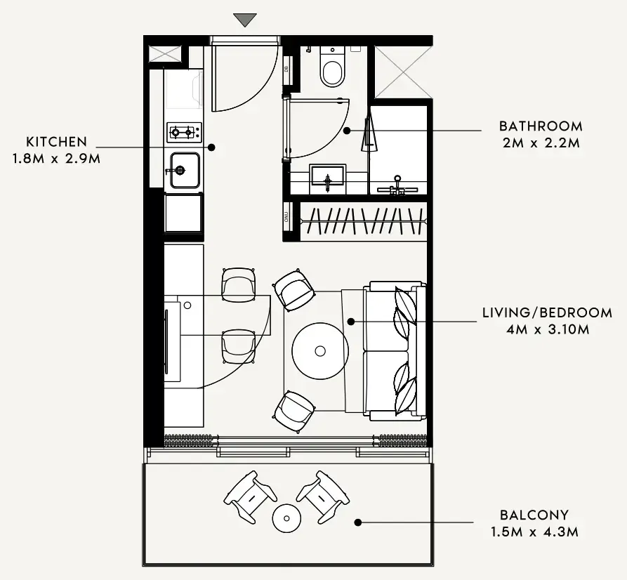 Azizi Milan Studio floor plan, 358 sqft