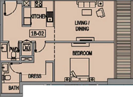 Jade Tower 1 bed floor plan, 900 sqft