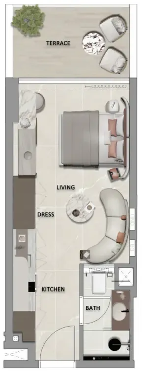 South Lofts Studio floor plan, 341 sqft