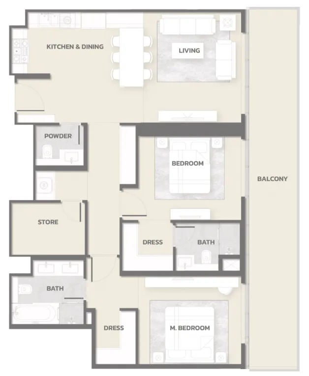 Tonino Lamborghini Residences 2 bed floor plan, 1,486 sqft