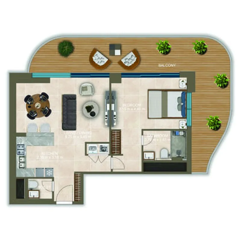 Nova Tower 1 bed floor plan, 1,241 sqft