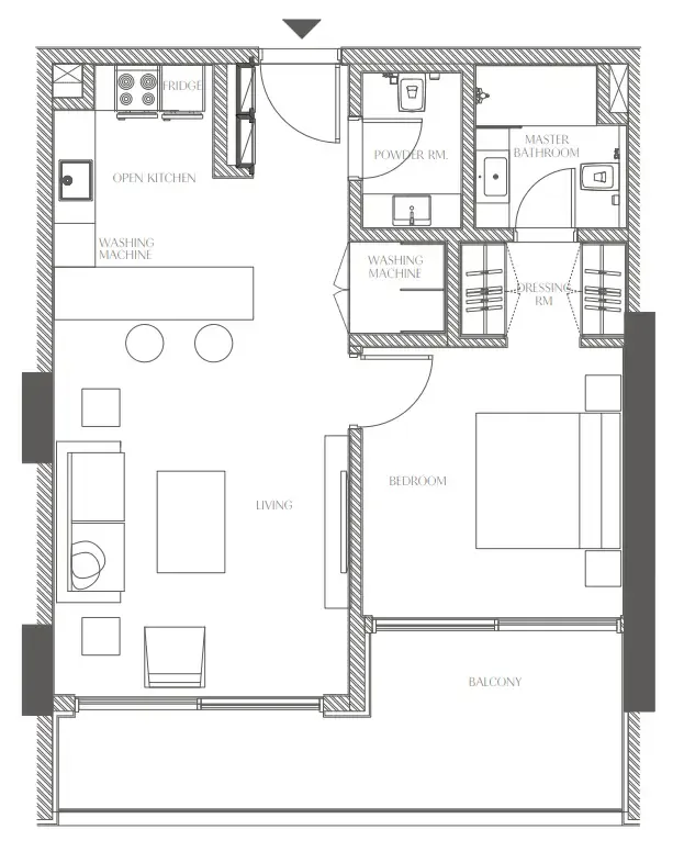 Creekside Residence 1 bed floor plan, 825 – 866 sqft