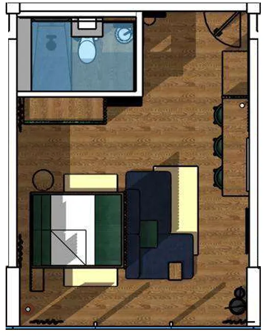 Swoi Loft Apartments Studio floor plan, 398 sqft