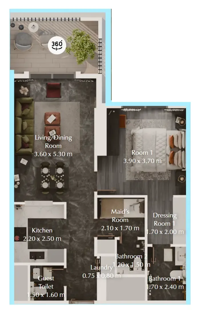 Bab Al Qasr Garden Residences 65 1 bed floor plan, 765 sqft