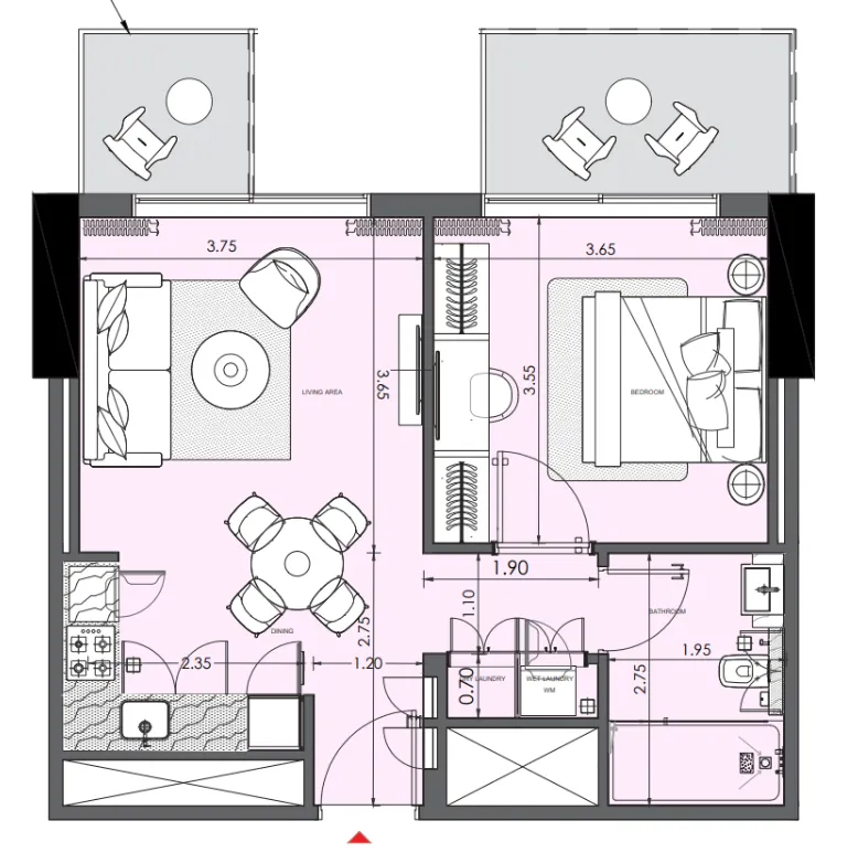 Azizi Wasel 1 bed floor plan, 632 sqft