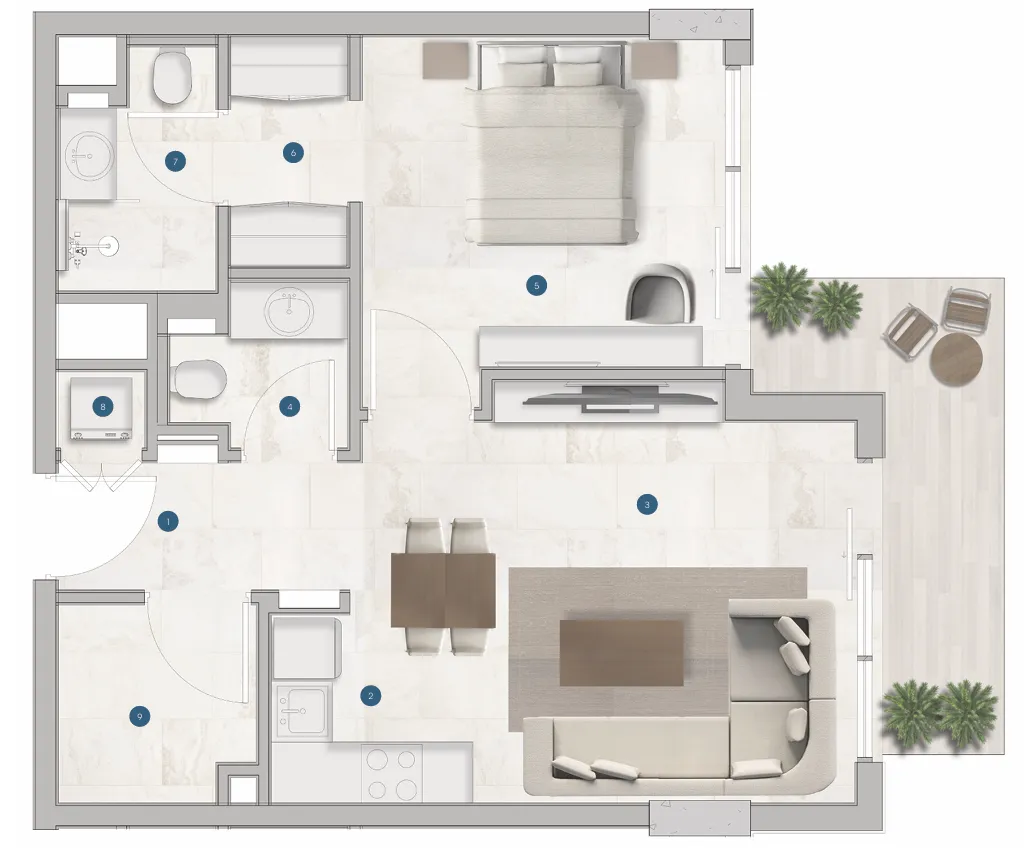 Sola Residences 1 bed floor plan, 731 sqft