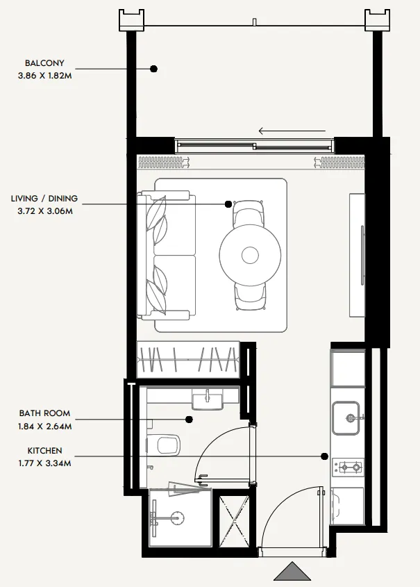 Azizi Venice Studio floor plan, 354 sqft