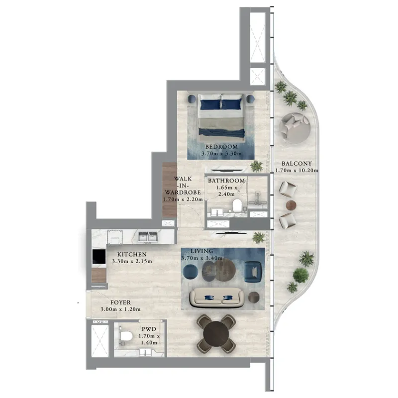 Royal Yacht Club Residence 1 bed floor plan, 774 sqft