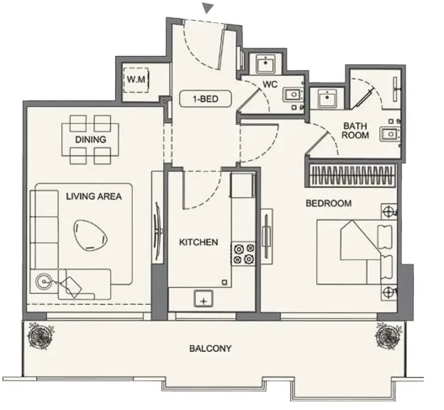 Binghatti Wraith 1 bed floor plan, 814 sqft