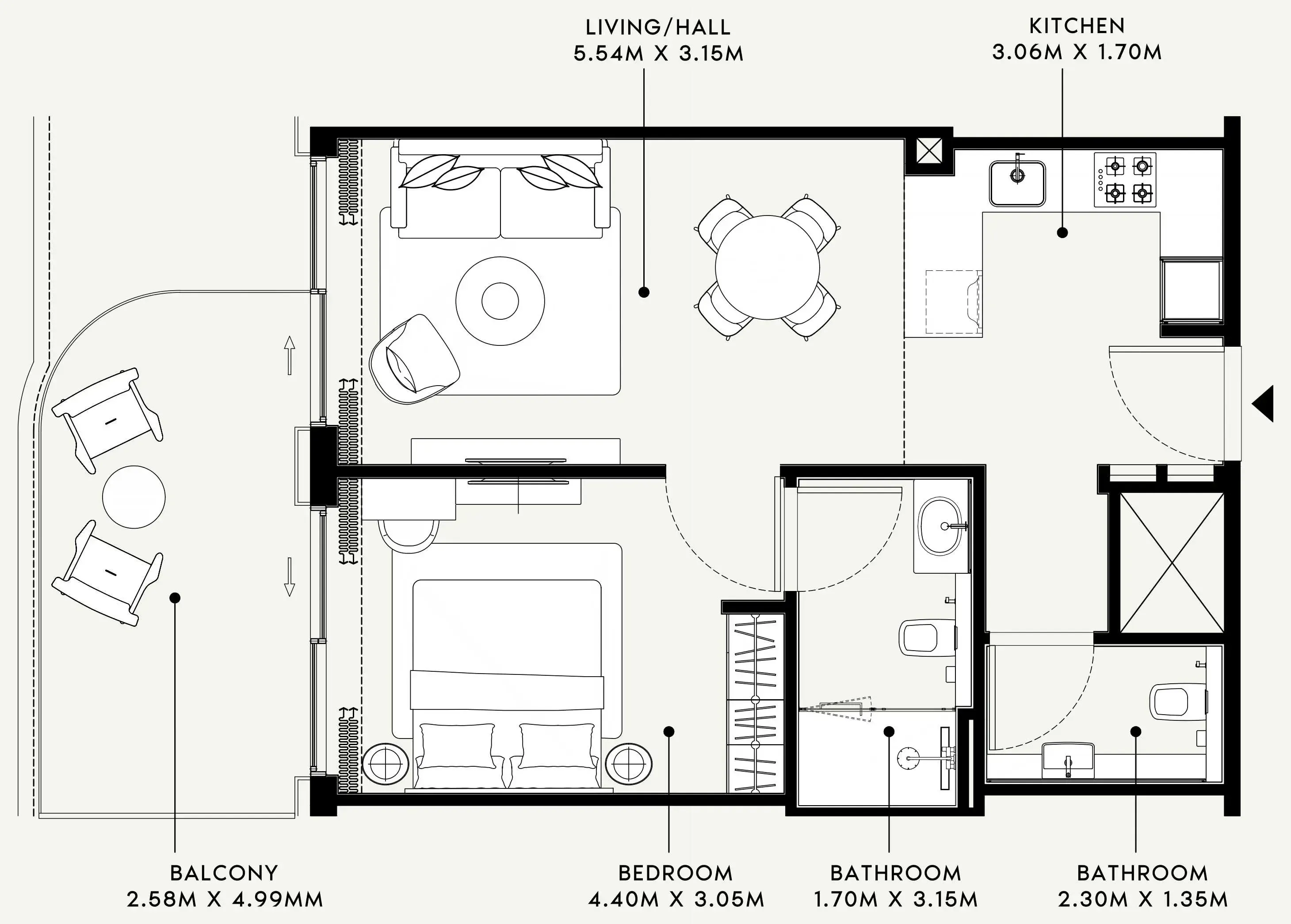 Azizi Venice 1 bed floor plan, 752 sqft