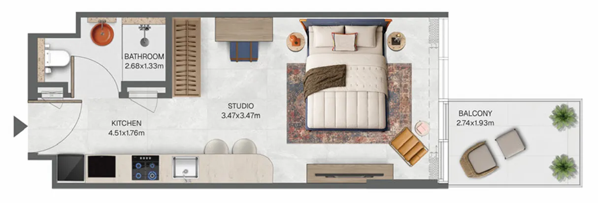 Raw District Phase 2 Studio floor plan, 380 sqft