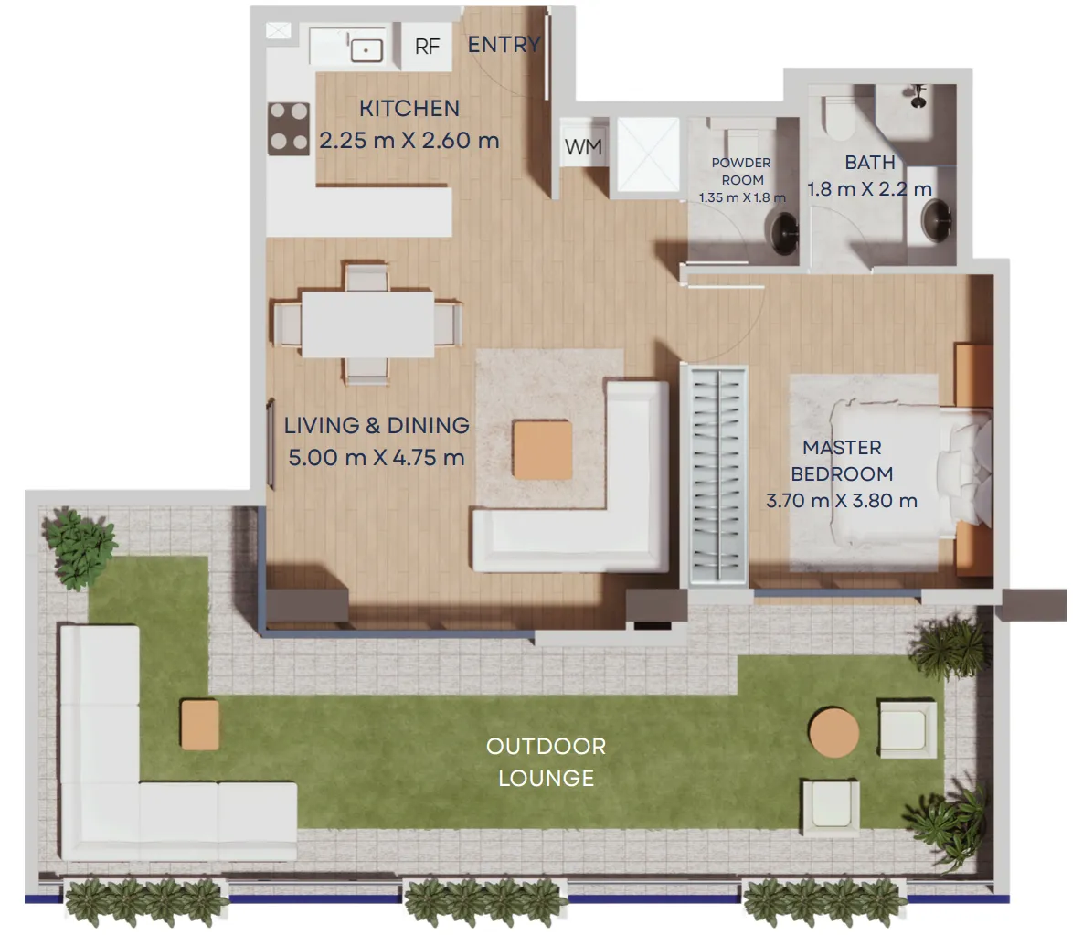 Manam Pearl 1 bed floor plan, 1,075 sqft