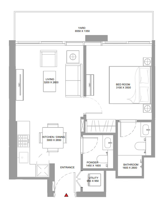 Bayside Marina Residences 1 bed floor plan, 616 sqft