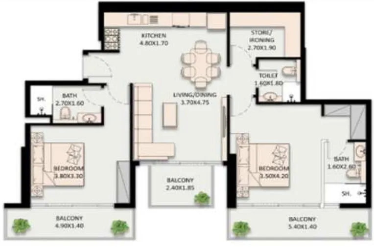 Golden Wood Views V 2 bed floor plan, 919 sqft