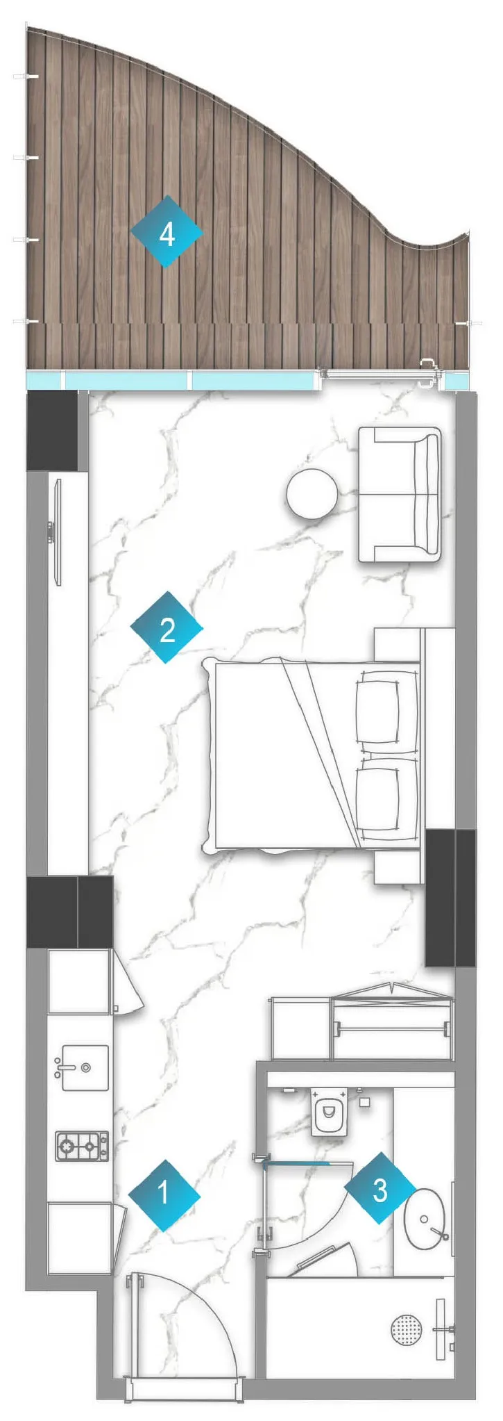 Aqua Arc Studio floor plan, 532 sqft