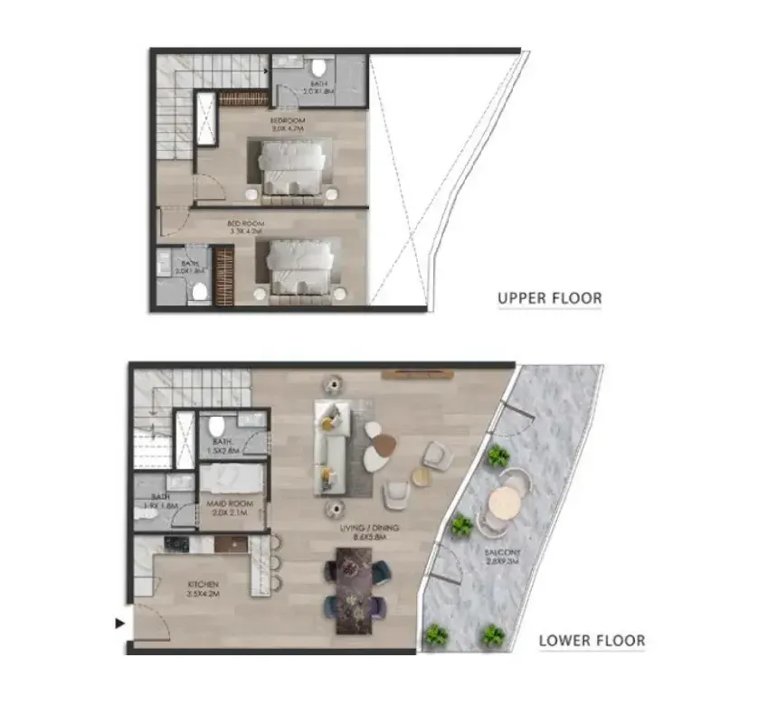 The Beach House 2 bed floor plan, 1,866 sqft