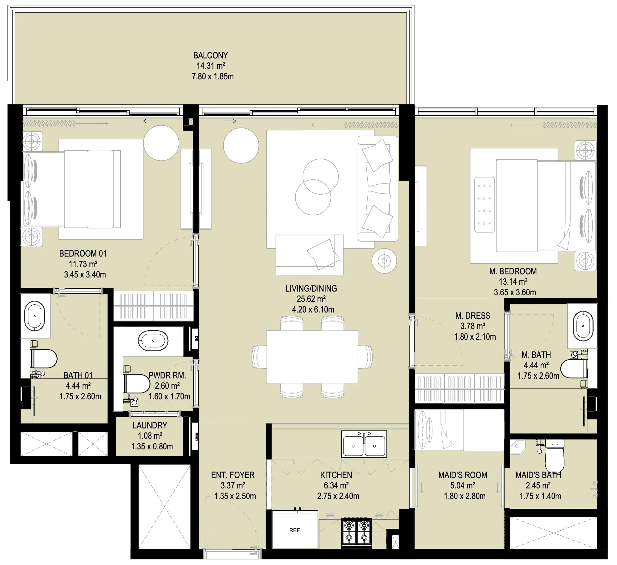 Aura Prestige 2 bed floor plan, 1,184 sqft