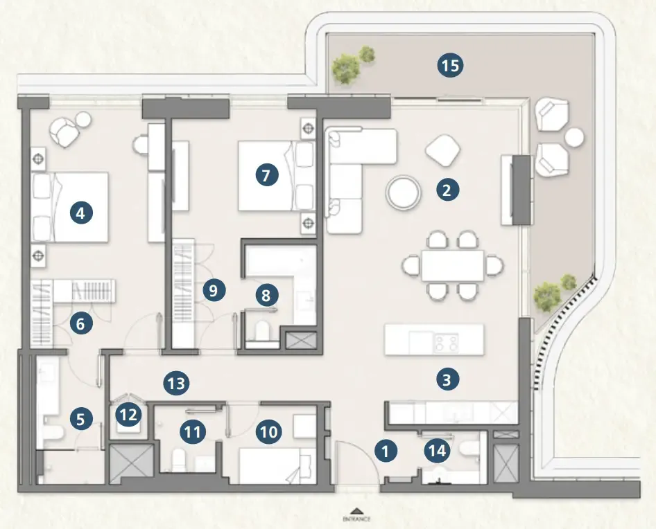 Muheira Maysan 2 bed floor plan, 1,527 sqft