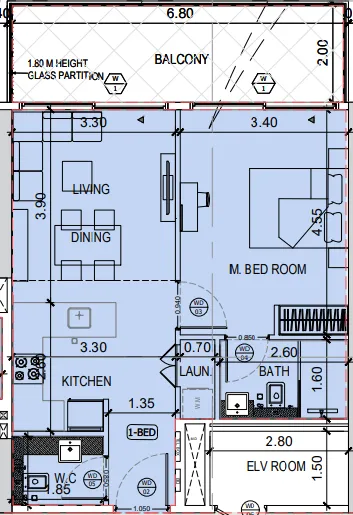 Binghatti Amberhall 1 bed floor plan, 714 sqft