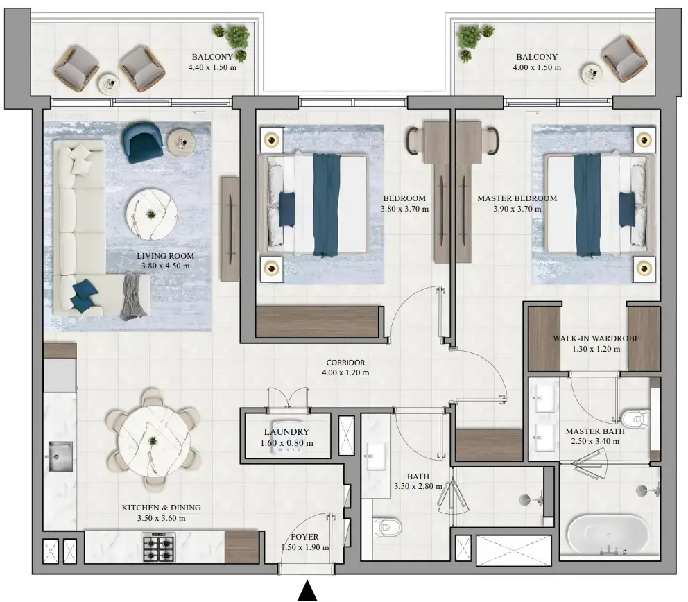 Grove Ridge 2 bed floor plan, 1,293 sqft