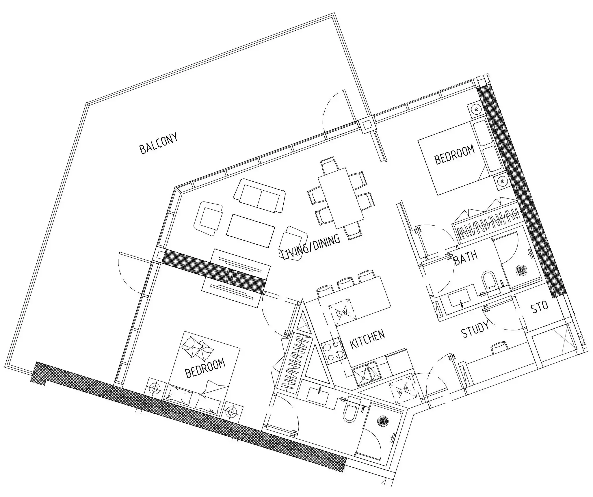 Damac District 2 bed floor plan, 1,320 sqft