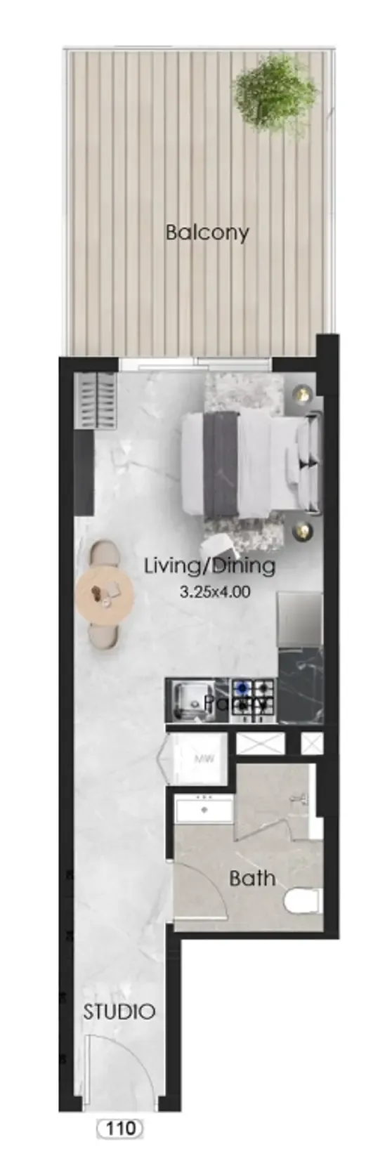 Aristo Studio floor plan, 459 sqft
