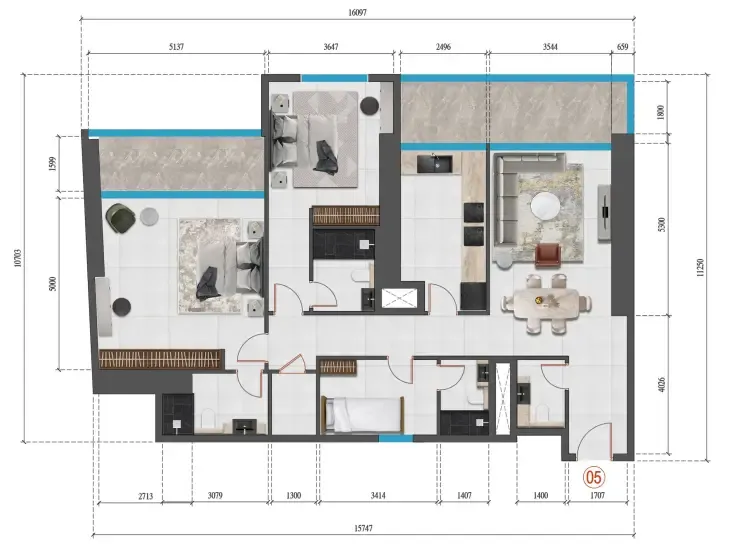 Faradis Tower 2 bed floor plan, 1,616 sqft