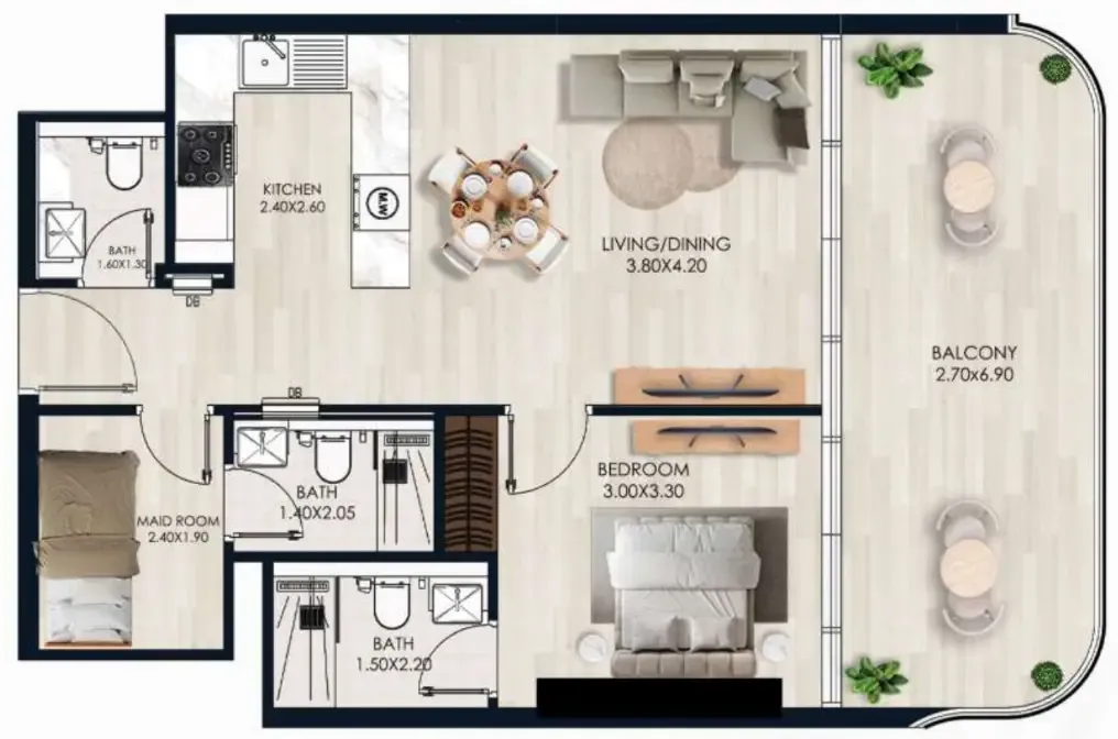 Sera Gardens by Vision 1 bed floor plan, 786 sqft