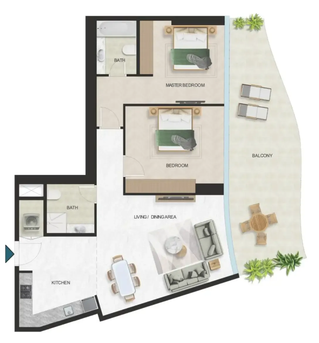 Oystra 2 bed floor plan, 1,371 sqft