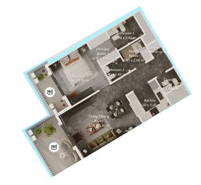 Bab Al Qasr Garden Residences 65 1 bed floor plan, 849 sqft