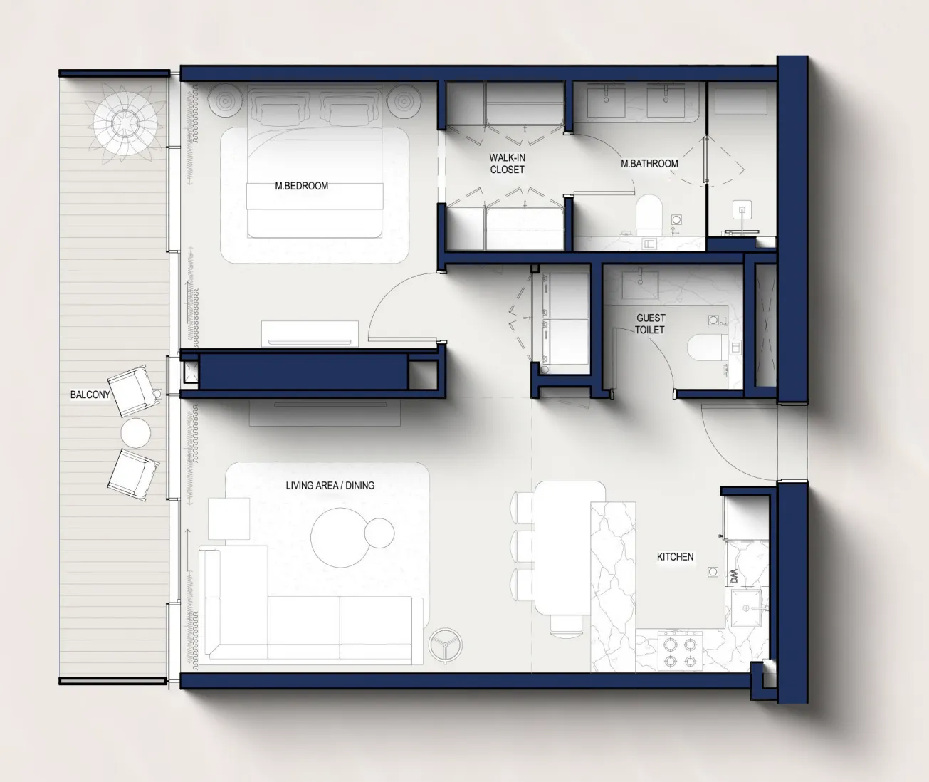 Hilton Residences 1 bed floor plan, 868 – 873 sqft