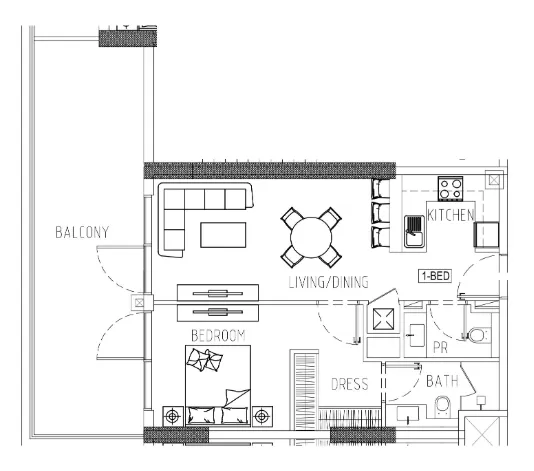 Damac Riverside Views 1 bed floor plan, 899 sqft