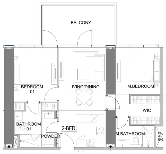 Damac Safa Gate 2 bed floor plan, 1,078 sqft