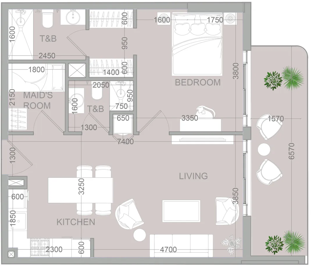 TETR1S Tower 1 bed floor plan, 787 sqft