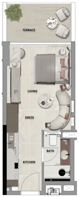 South Lofts Studio floor plan, 353 sqft
