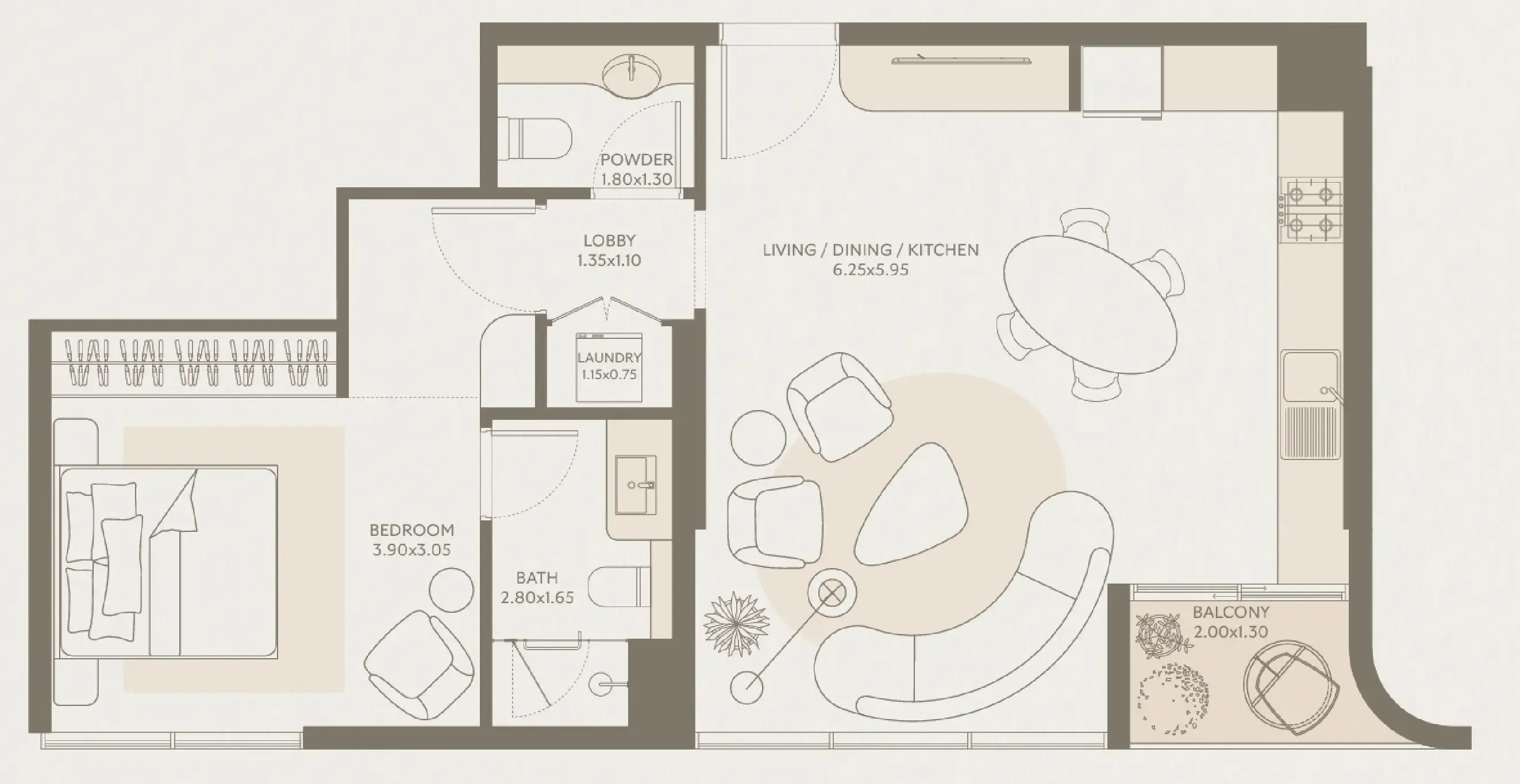 Symphony by Chaimaa 1 bed floor plan, 725 sqft