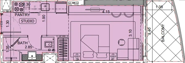 Project Maybach Studio floor plan, 362 sqft