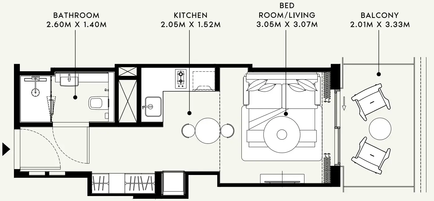 Azizi Venice Studio floor plan, 382 sqft