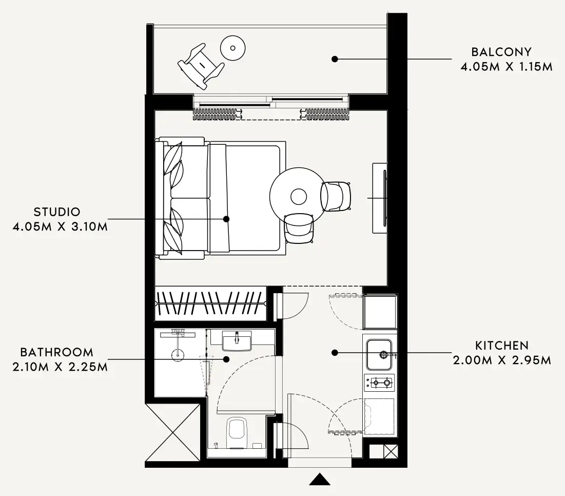 Azizi Milan Studio floor plan, 338 sqft